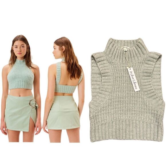 For Love & Lemons Cropped Sweater Vest Tank Dominique Mint Size L NWT - Picture 1 of 9